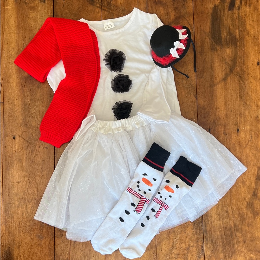 Snowman costume Dress Set with Red scarf 5T